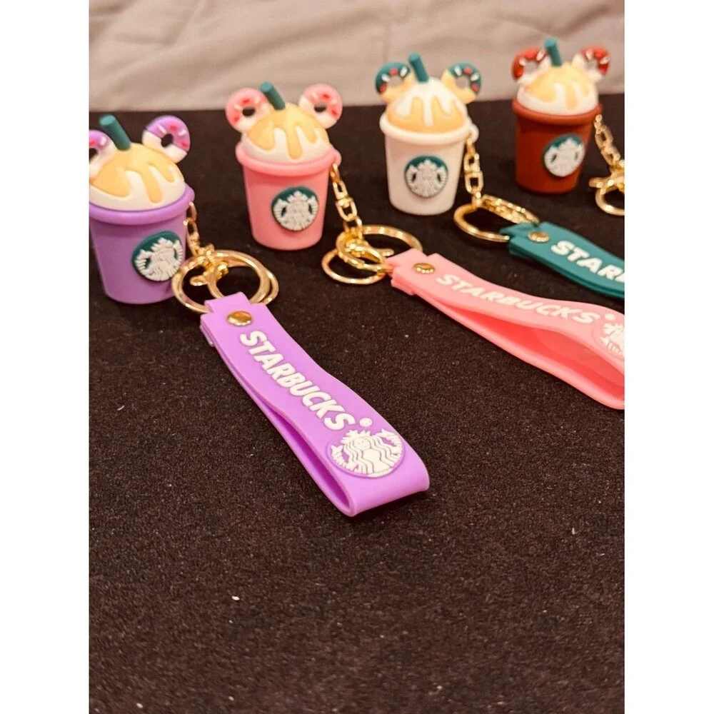 3D Mouse Donut Coffee Cup Keychain Bag Charm Silicone Wristlet Strap Gift NIP